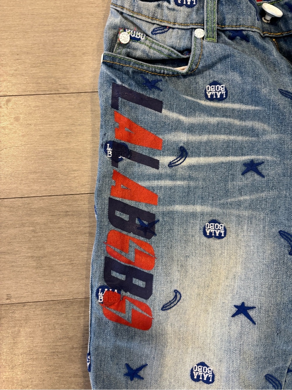 Women's Blue Embroidered Denim Shorts - Picture 3 of 15